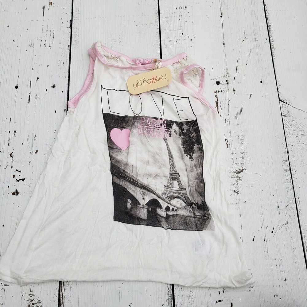 Runway Girl Kids Girls White Sleeveless Pairs Graphic Shirt Top Size 8 NEW